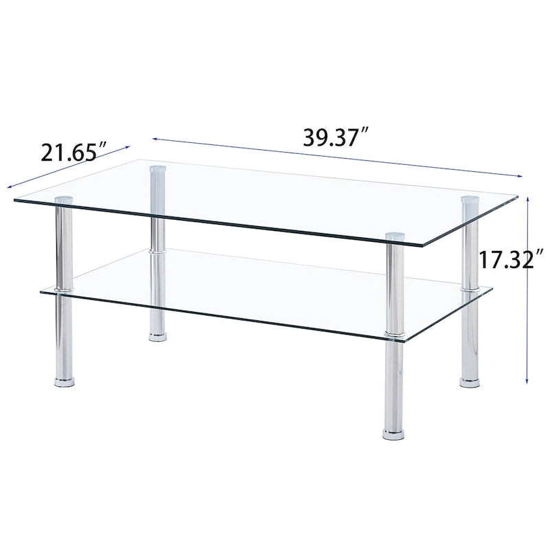 Clear Clear Glass Coffee Table for Living Room - 39.37 *21.65 *17.32