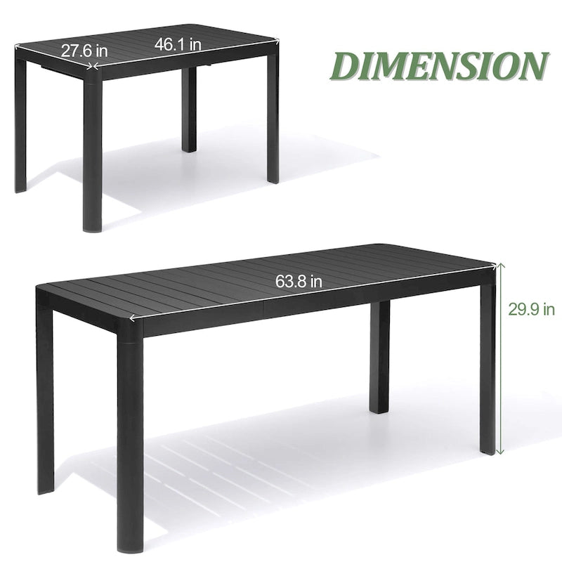 VredHom Outdoor Aluminum Expandable Dining Table for 4-6 Persons - 46.1  / 63.8  (L) x 27.6  (W) x 29.9  (H)