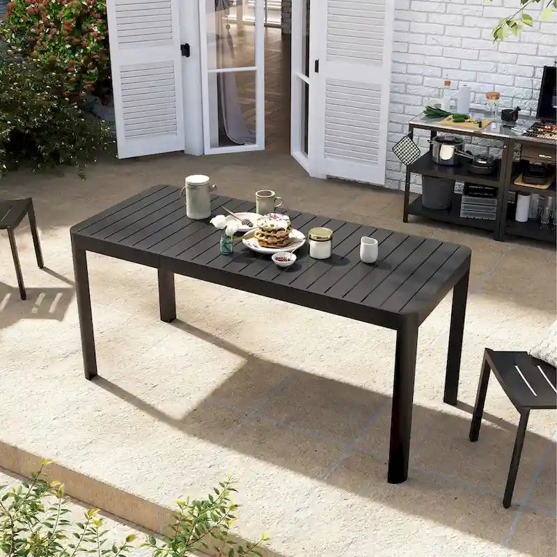 VredHom Outdoor Aluminum Expandable Dining Table for 4-6 Persons - 46.1  / 63.8  (L) x 27.6  (W) x 29.9  (H)