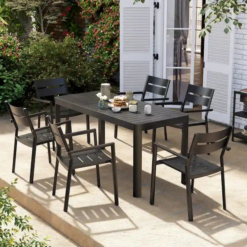 VredHom Outdoor Aluminum Expandable Dining Table for 4-6 Persons - 46.1  / 63.8  (L) x 27.6  (W) x 29.9  (H)