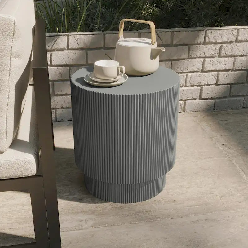 Eden 14-Inch Wide Round Side Table in Fiberstone Accent End Table for Indoor and Outdoor
