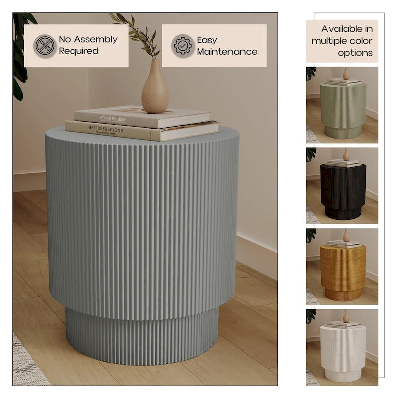 Eden 14-Inch Wide Round Side Table in Fiberstone Accent End Table for Indoor and Outdoor