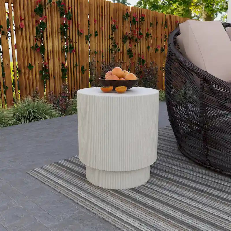 Eden 14-Inch Wide Round Side Table in Fiberstone Accent End Table for Indoor and Outdoor