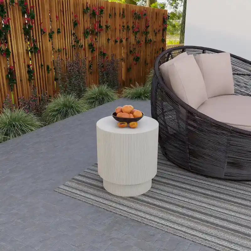 Eden 14-Inch Wide Round Side Table in Fiberstone Accent End Table for Indoor and Outdoor