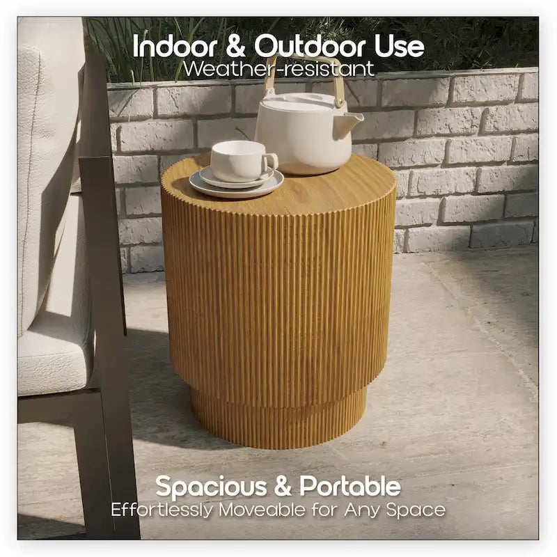 Eden 14-Inch Wide Round Side Table in Fiberstone Accent End Table for Indoor and Outdoor