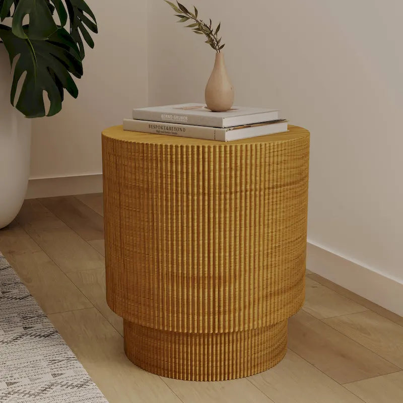 Eden 14-Inch Wide Round Side Table in Fiberstone Accent End Table for Indoor and Outdoor