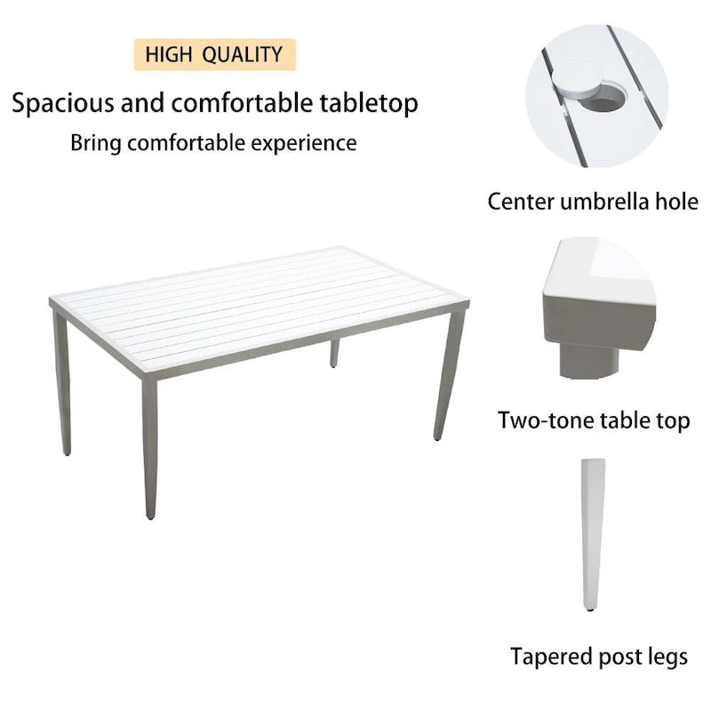 7PC Patio Aluminum Furniture, Modern Dining Set including 4 Dining Chairs & 2 Swivel Rockers, Matte White+Grayish