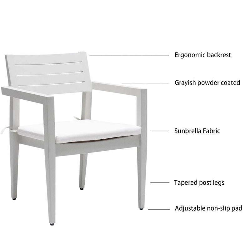7PC Patio Aluminum Furniture, Modern Dining Set including 4 Dining Chairs & 2 Swivel Rockers, Matte White+Grayish