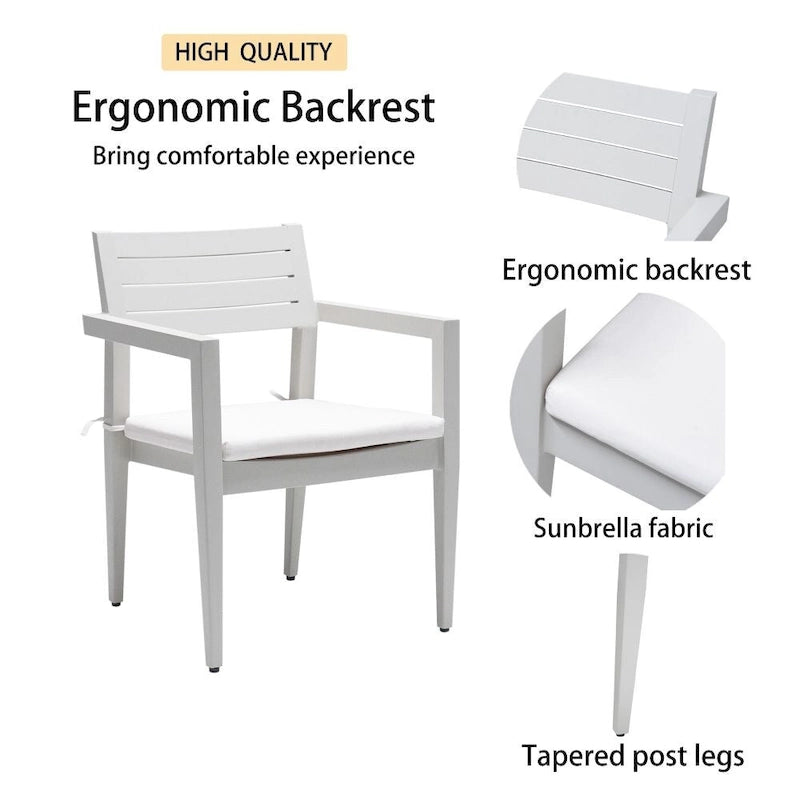 7PC Patio Aluminum Furniture, Modern Dining Set including 4 Dining Chairs & 2 Swivel Rockers, Matte White+Grayish