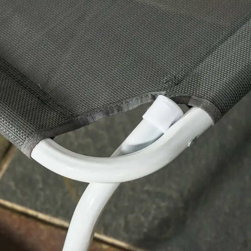 Folding Chaise Lounge, Outdoor Sun Tanning Chair, 4-Position Reclining Back, Armrests, Metal Frame and Mesh Fabric