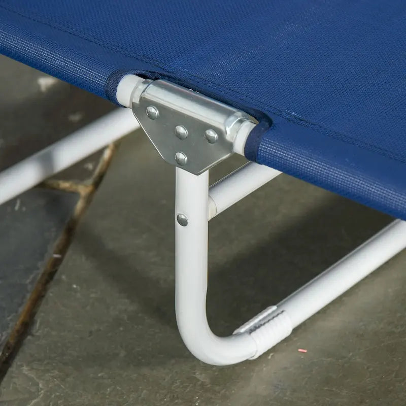 Folding Chaise Lounge, Outdoor Sun Tanning Chair, 4-Position Reclining Back, Armrests, Metal Frame and Mesh Fabric