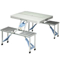 Outdoor Aluminum Suitcase Portable Folding Picnic Table with Bench & Umbrella Hole