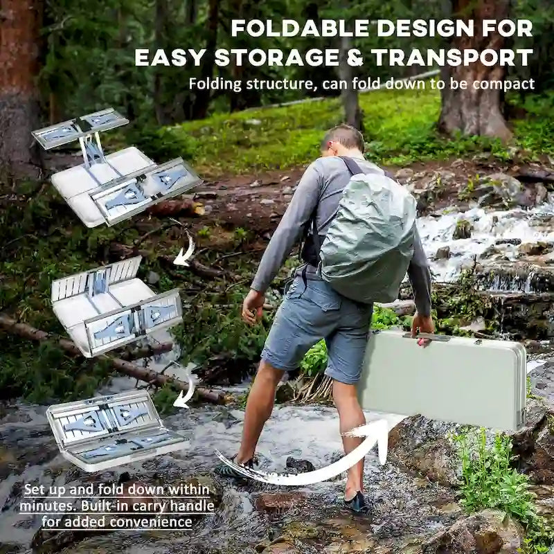 Outdoor Aluminum Suitcase Portable Folding Picnic Table with Bench & Umbrella Hole