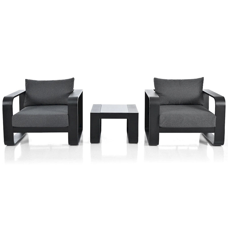 3 Pieces Aluminum Patio Furniture with Cushion and Coffee Table