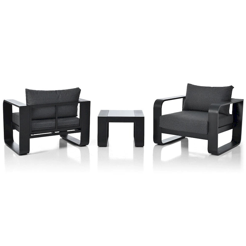 3 Pieces Aluminum Patio Furniture with Cushion and Coffee Table