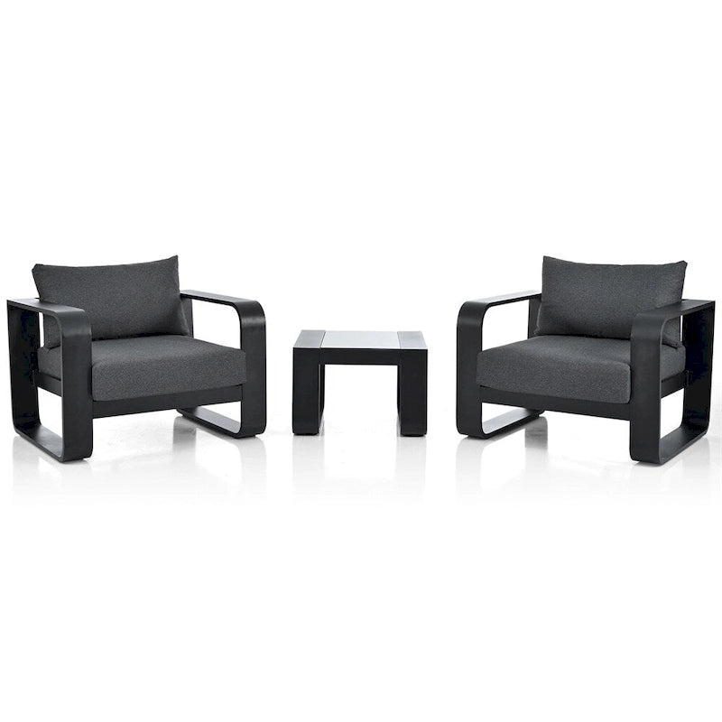3 Pieces Aluminum Patio Furniture with Cushion and Coffee Table