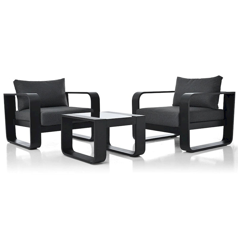 3 Pieces Aluminum Patio Furniture with Cushion and Coffee Table