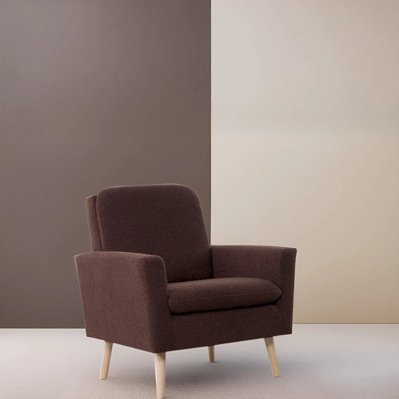 Teddy Fleece Mid-Century Accent Chair with Armrests – Espresso / Gray / White / Black, Single Seat