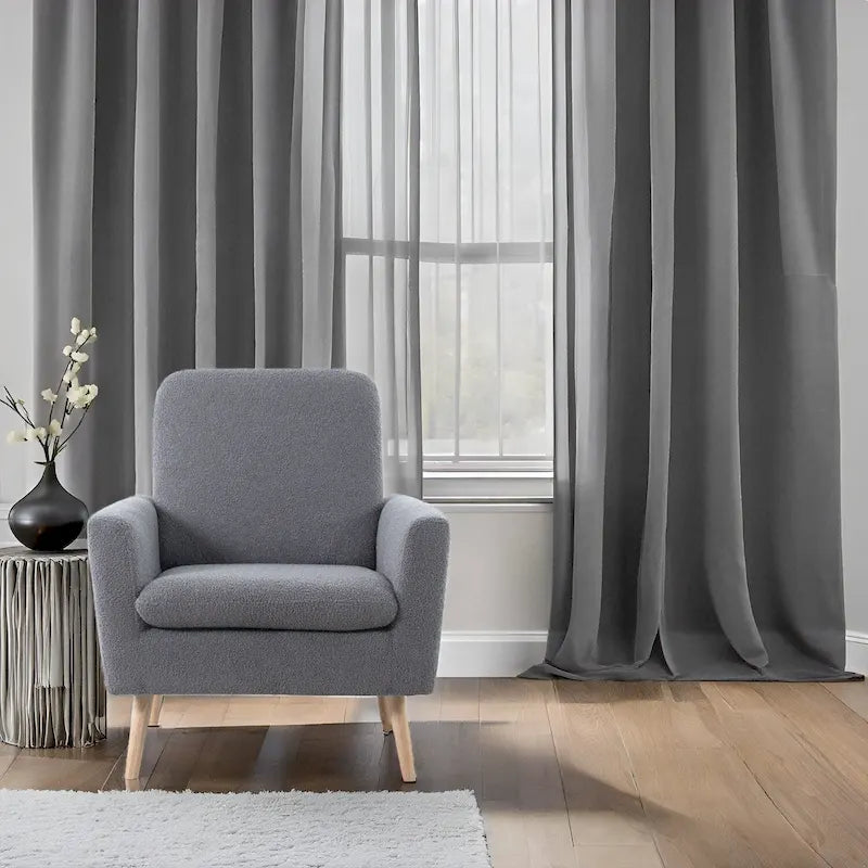 Teddy Fleece Mid-Century Accent Chair with Armrests – Espresso / Gray / White / Black, Single Seat