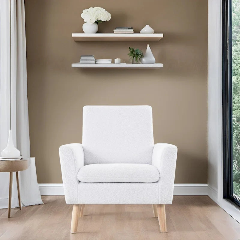 Teddy Fleece Mid-Century Accent Chair with Armrests – Espresso / Gray / White / Black, Single Seat