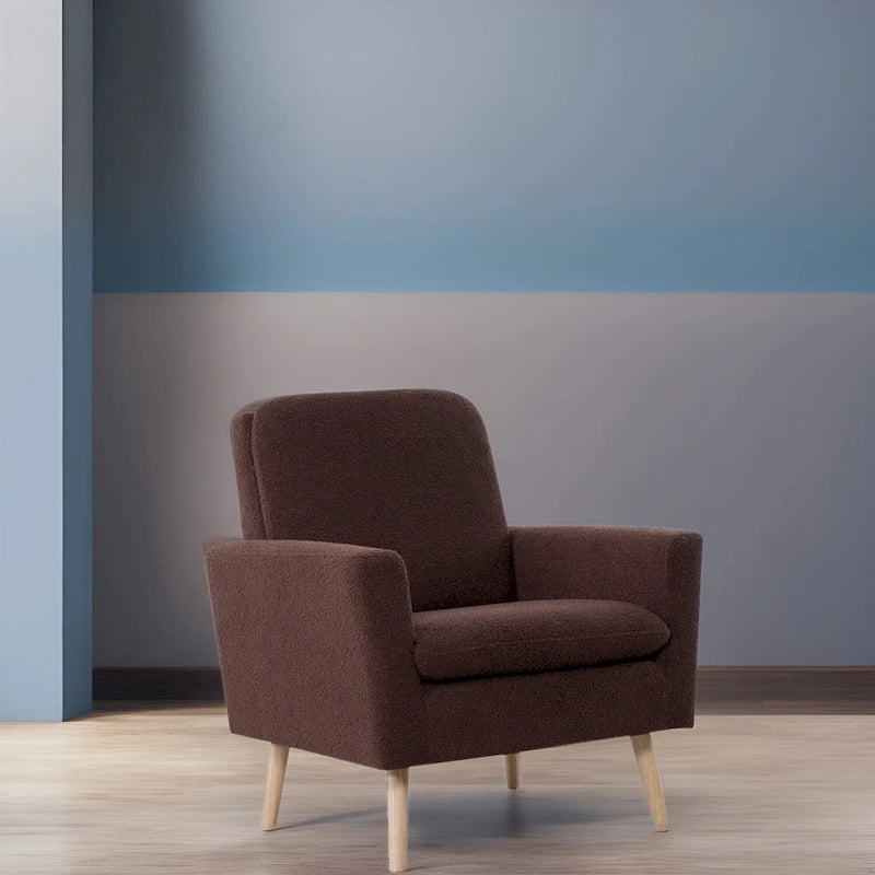Teddy Fleece Mid-Century Accent Chair with Armrests – Espresso / Gray / White / Black, Single Seat