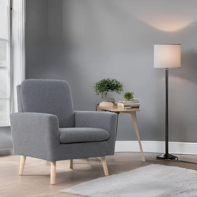 Teddy Fleece Mid-Century Accent Chair with Armrests – Espresso / Gray / White / Black, Single Seat