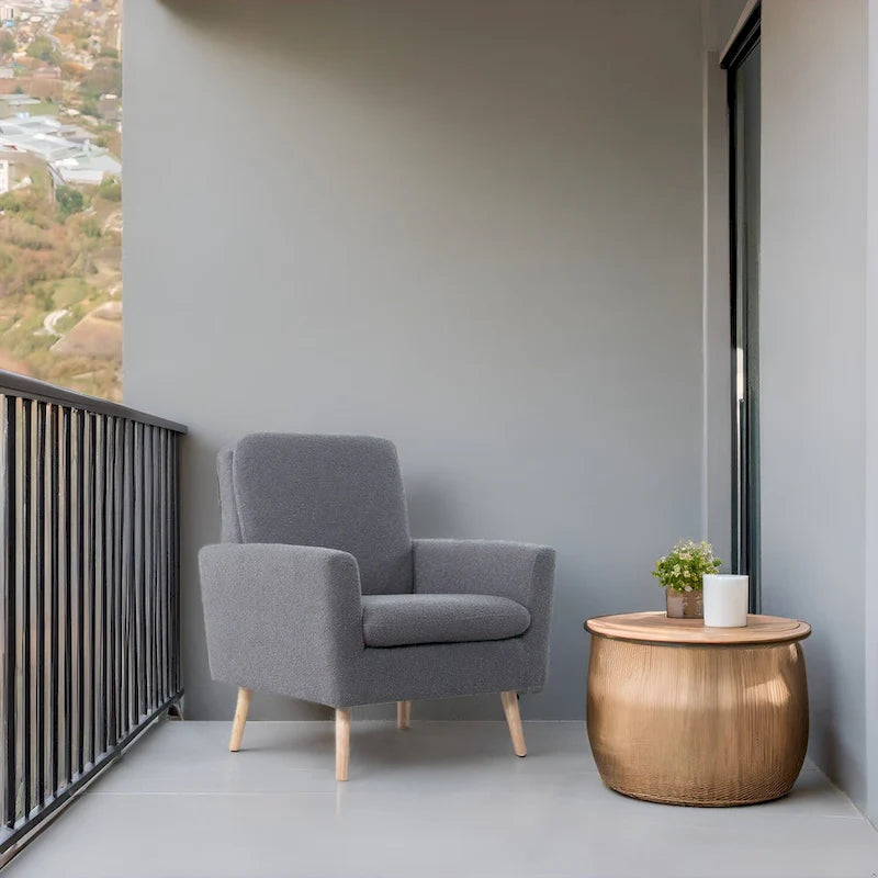 Teddy Fleece Mid-Century Accent Chair with Armrests – Espresso / Gray / White / Black, Single Seat