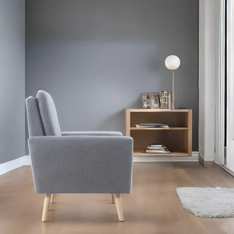Teddy Fleece Mid-Century Accent Chair with Armrests – Espresso / Gray / White / Black, Single Seat