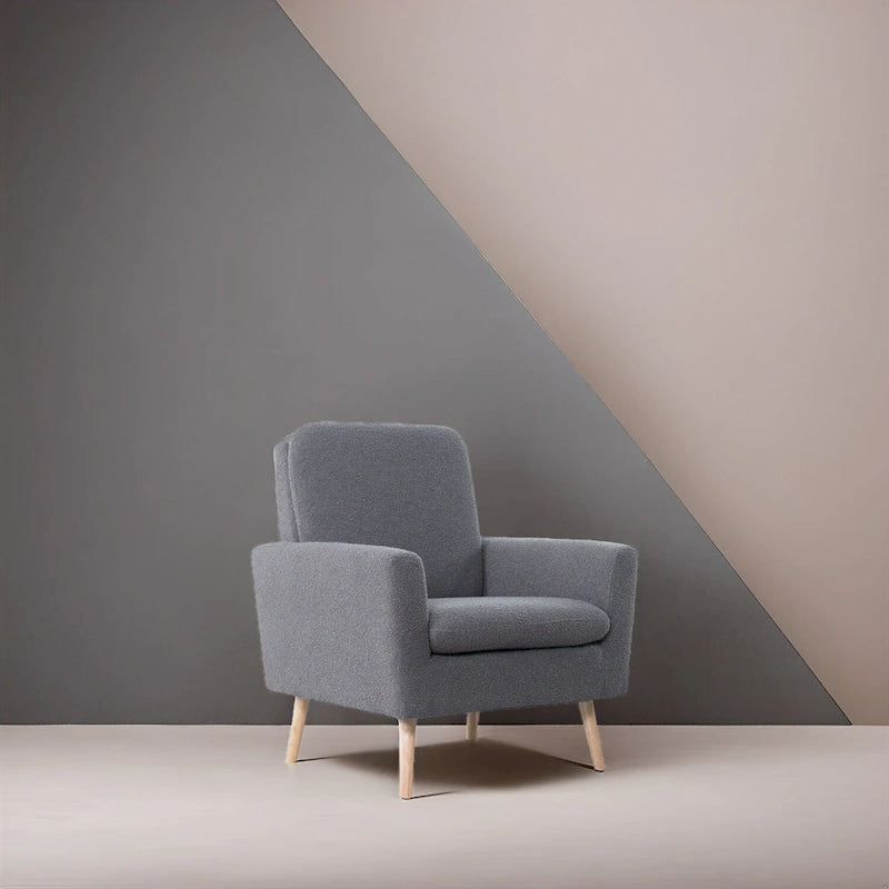 Teddy Fleece Mid-Century Accent Chair with Armrests – Espresso / Gray / White / Black, Single Seat