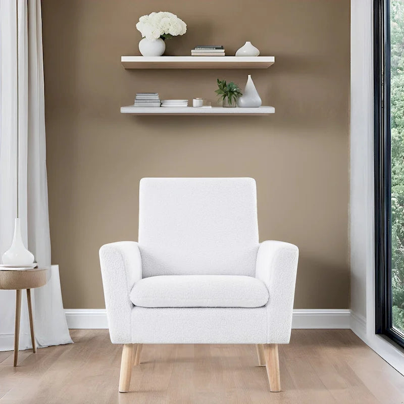 Teddy Fleece Mid-Century Accent Chair with Armrests – Espresso / Gray / White / Black, Single Seat