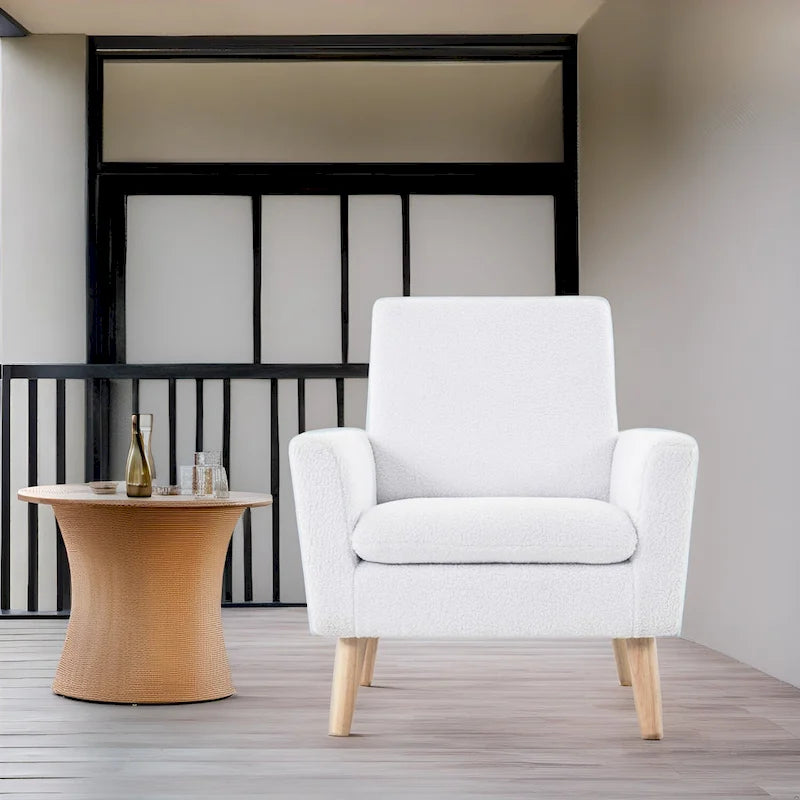 Teddy Fleece Mid-Century Accent Chair with Armrests – Espresso / Gray / White / Black, Single Seat