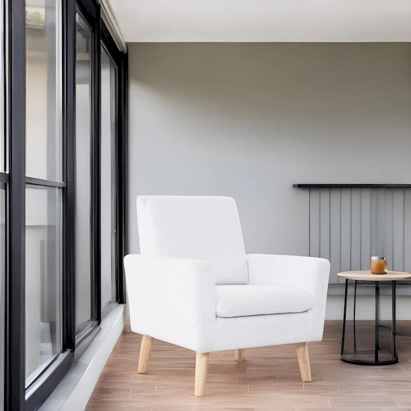 Teddy Fleece Mid-Century Accent Chair with Armrests – Espresso / Gray / White / Black, Single Seat
