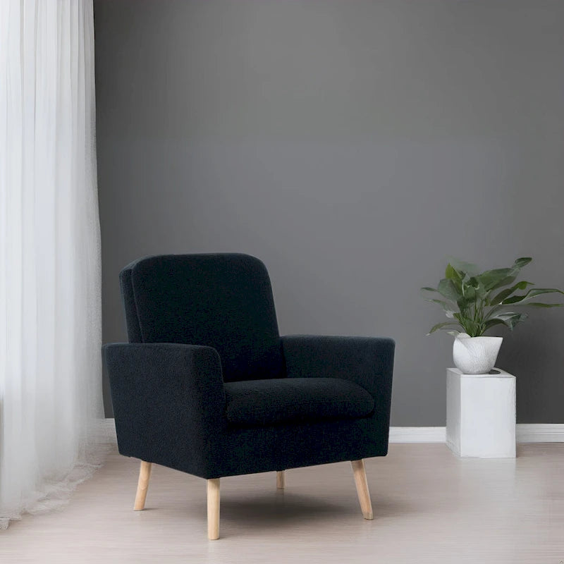 Teddy Fleece Mid-Century Accent Chair with Armrests – Espresso / Gray / White / Black, Single Seat