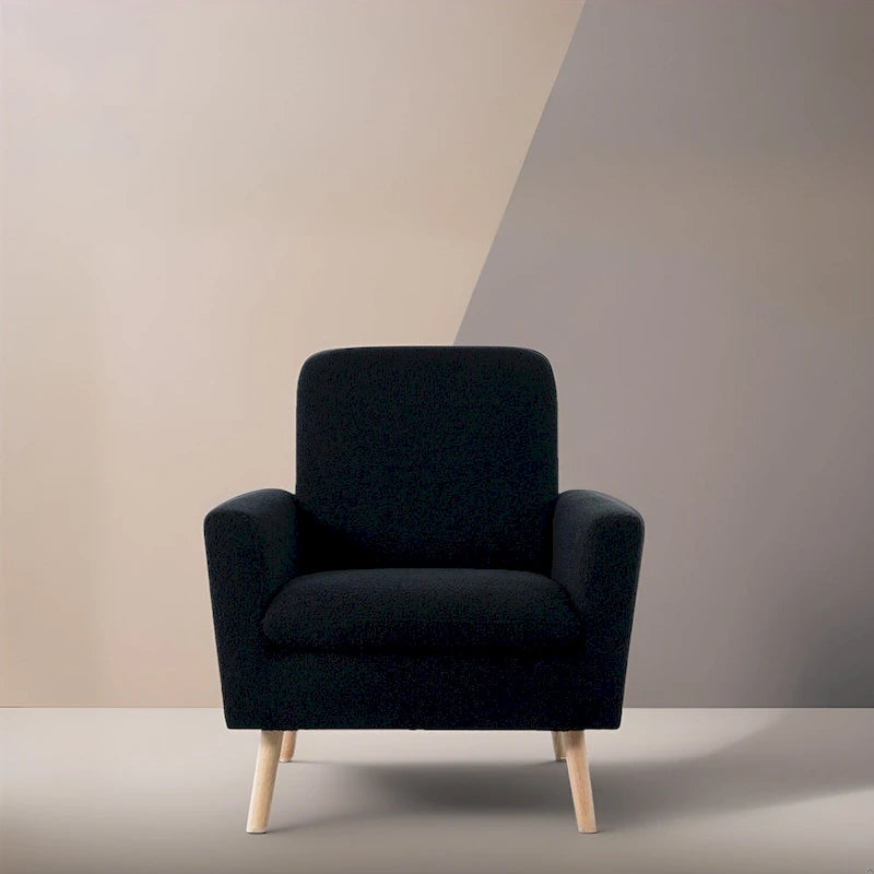 Teddy Fleece Mid-Century Accent Chair with Armrests – Espresso / Gray / White / Black, Single Seat