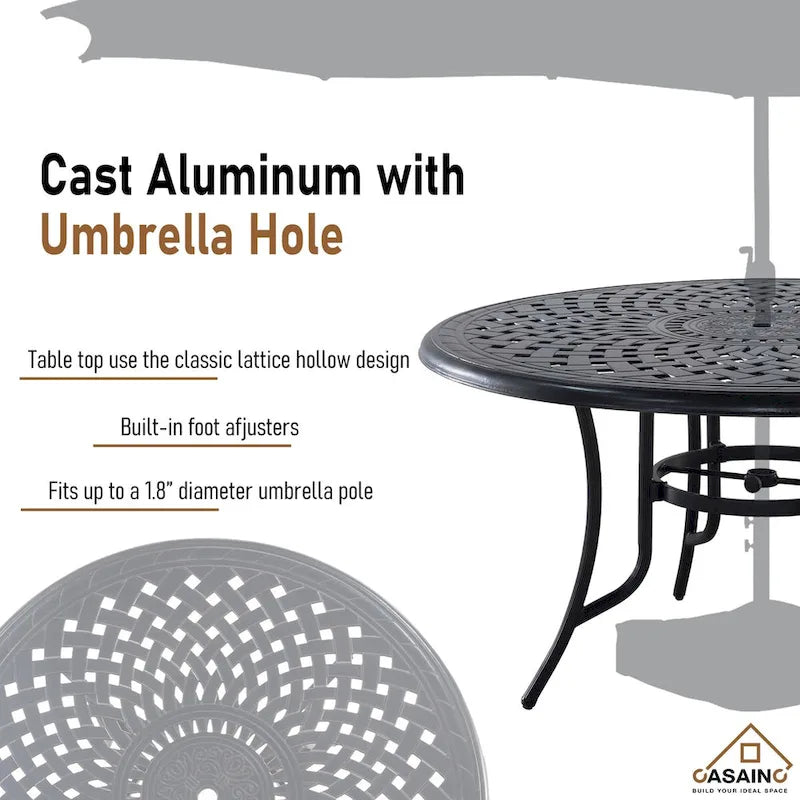 Cast Aluminum 5-Piece Outdoor Patio Dining Set with Textilene Chairs