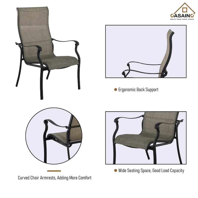 Cast Aluminum 5-Piece Outdoor Patio Dining Set with Textilene Chairs