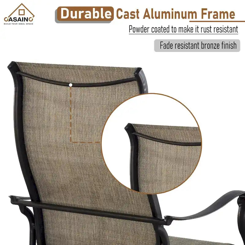 Cast Aluminum 5-Piece Outdoor Patio Dining Set with Textilene Chairs