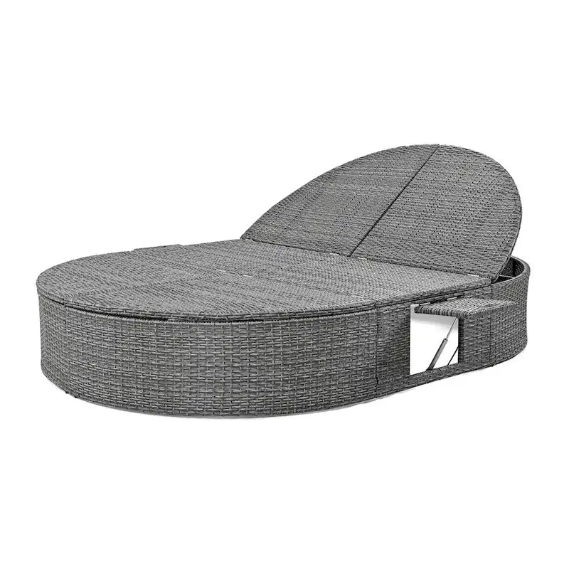 Outdoor Rattan Daybed with Adjustable Backrests and Foldable Cup Trays