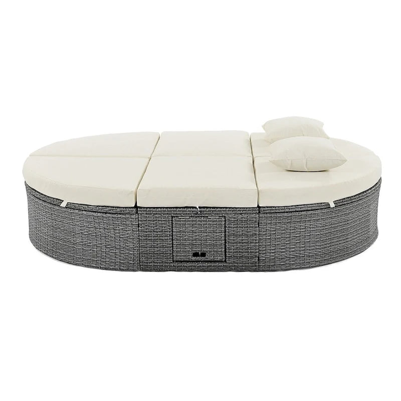 Outdoor Rattan Daybed with Adjustable Backrests and Foldable Cup Trays