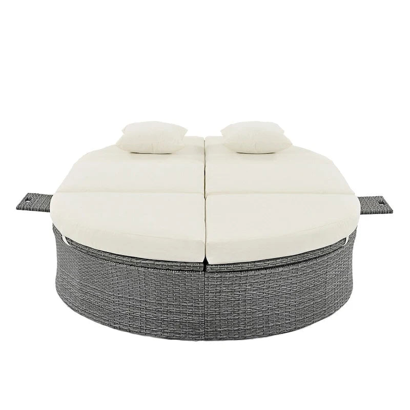 Outdoor Rattan Daybed with Adjustable Backrests and Foldable Cup Trays