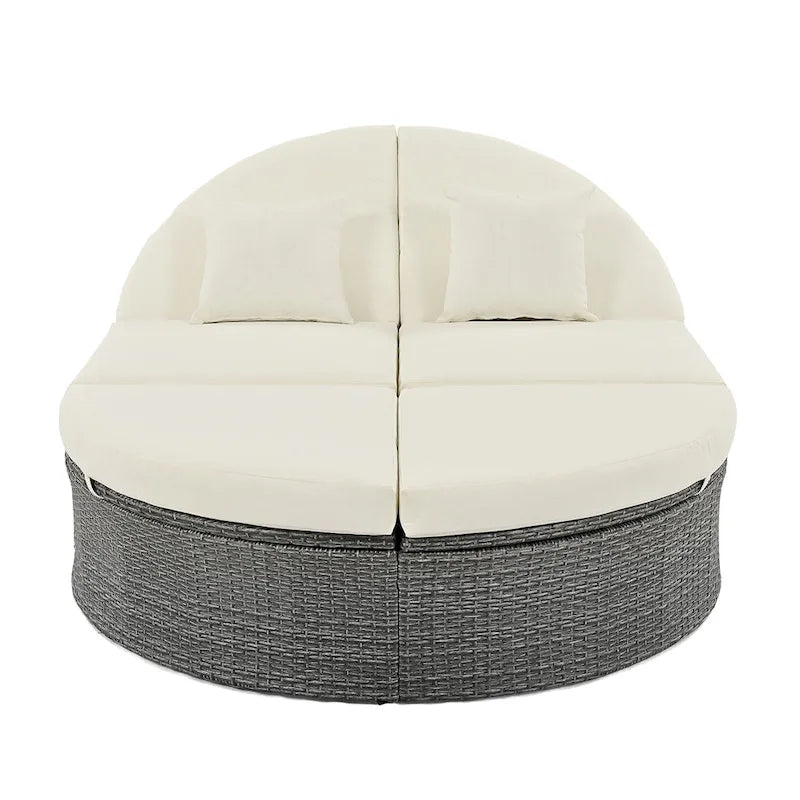 Outdoor Rattan Daybed with Adjustable Backrests and Foldable Cup Trays