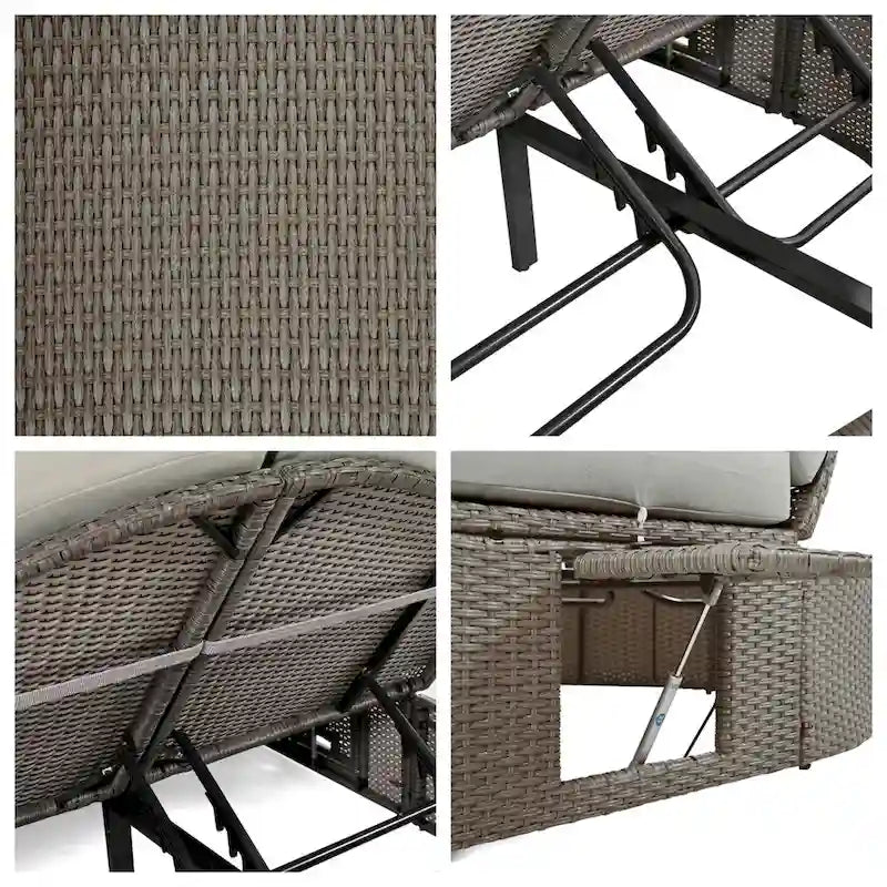 Outdoor Rattan Daybed with Adjustable Backrests and Foldable Cup Trays
