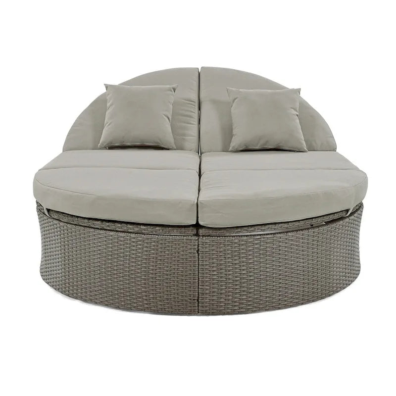 Outdoor Rattan Daybed with Adjustable Backrests and Foldable Cup Trays