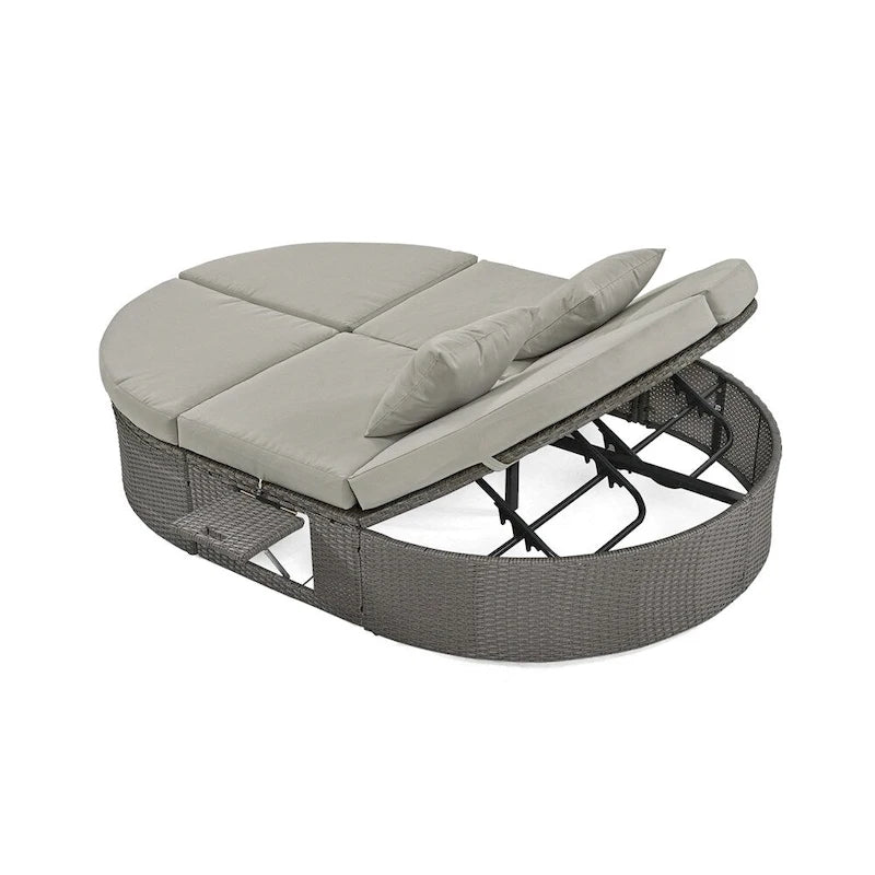 Outdoor Rattan Daybed with Adjustable Backrests and Foldable Cup Trays