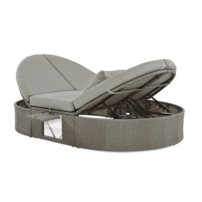 Outdoor Rattan Daybed with Adjustable Backrests and Foldable Cup Trays
