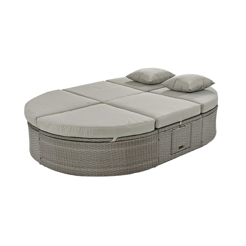 Outdoor Rattan Daybed with Adjustable Backrests and Foldable Cup Trays