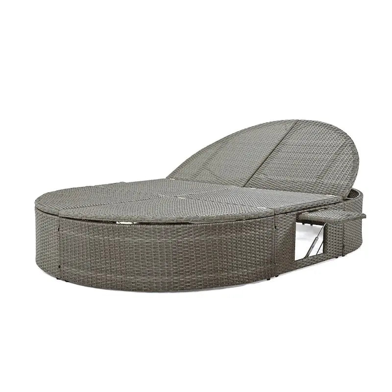Outdoor Rattan Daybed with Adjustable Backrests and Foldable Cup Trays