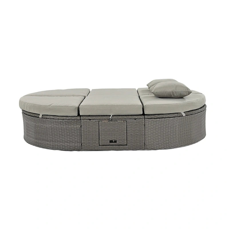 Outdoor Rattan Daybed with Adjustable Backrests and Foldable Cup Trays