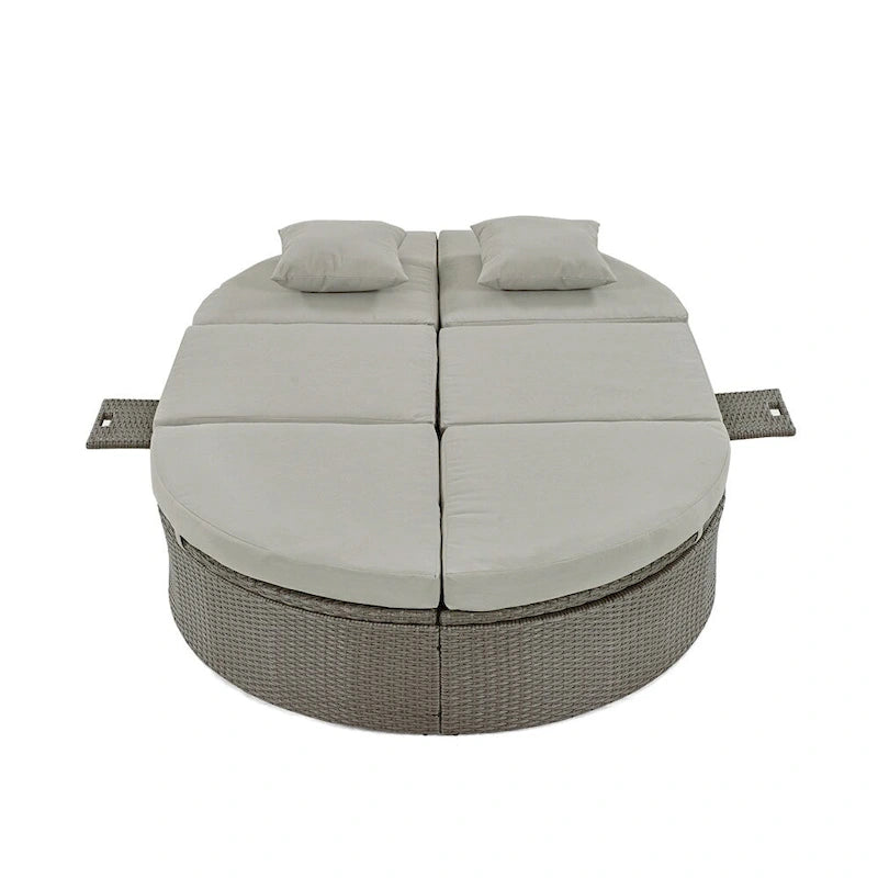 Outdoor Rattan Daybed with Adjustable Backrests and Foldable Cup Trays