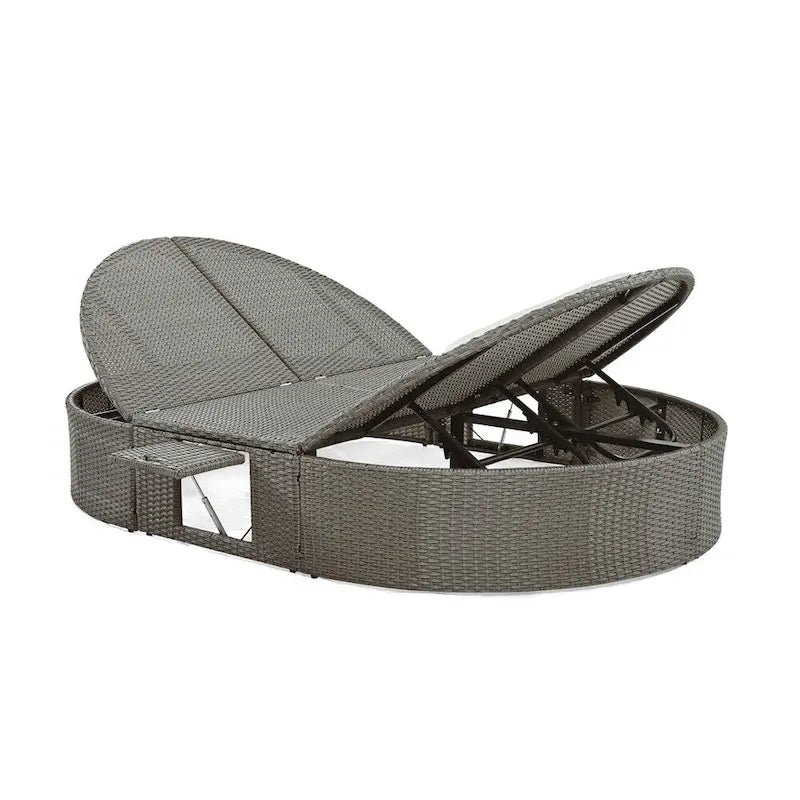 Outdoor Rattan Daybed with Adjustable Backrests and Foldable Cup Trays